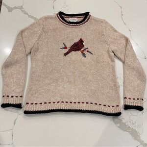 Christopher & Banks M Hand Embroidered Bird Cardinal Christmas Holiday Sweater